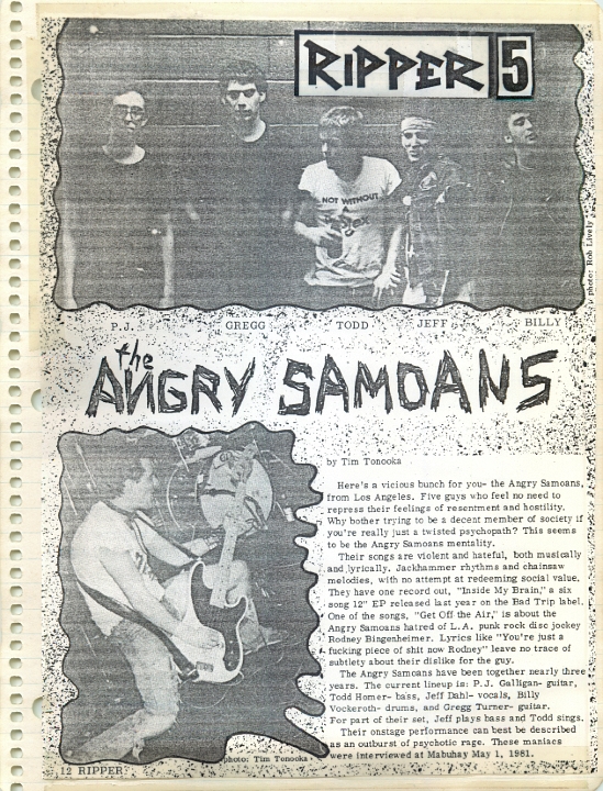 ANGRY SAMOANS Metal Mike Scrapbook 1981 – P.J. Galligan on Lead Guitar Page 2